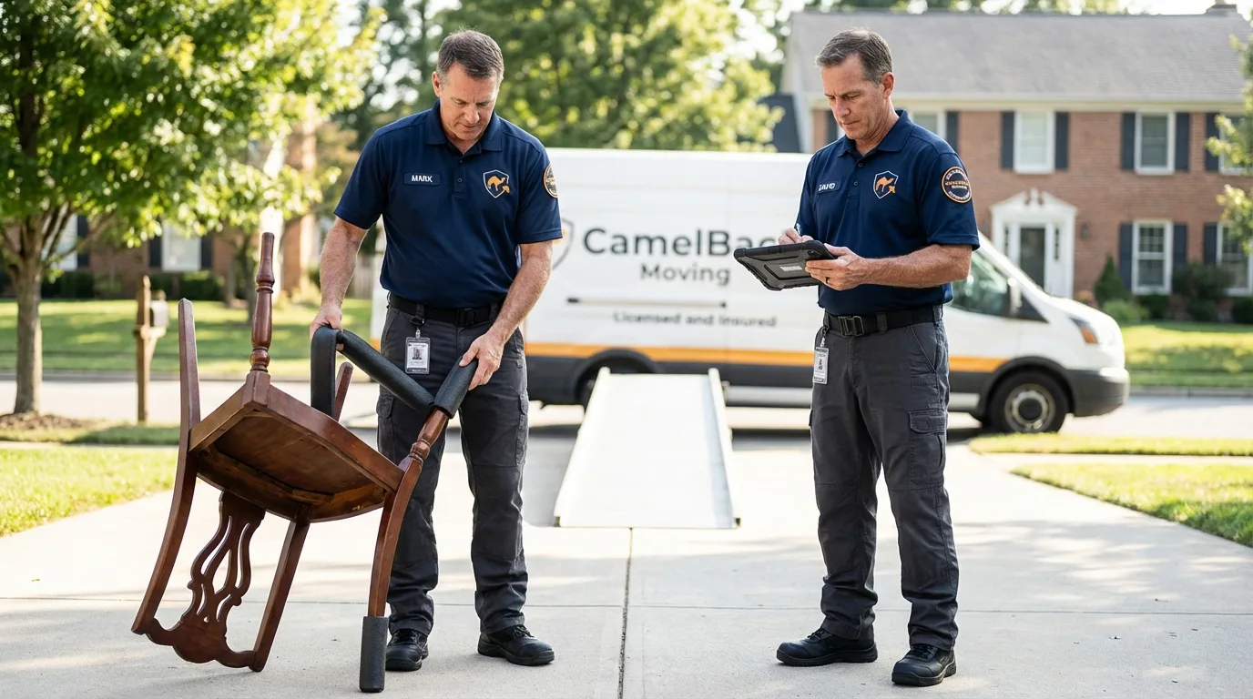 Movers inspecting furniture for damage prevention before loading in Ouray, CO