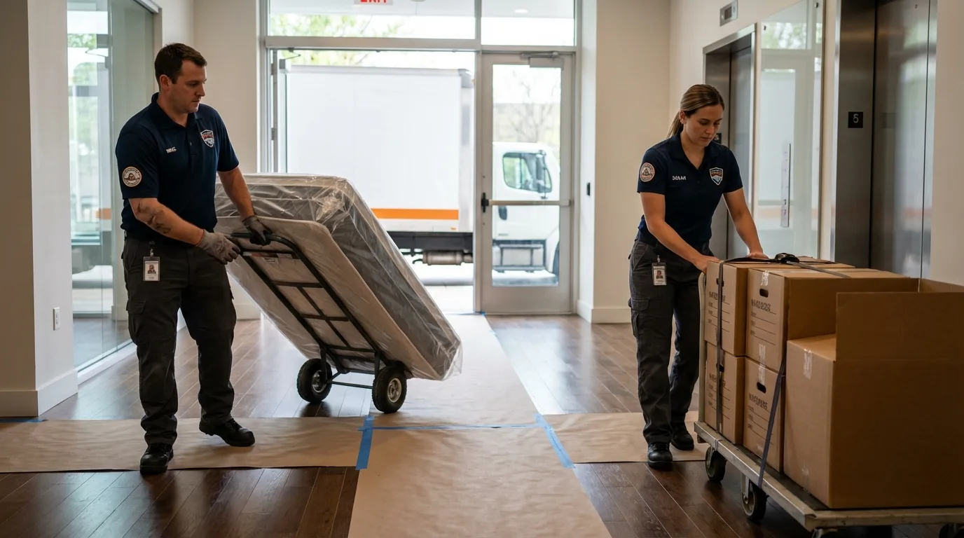 Professional apartment movers loading elevator in Ouray, CO